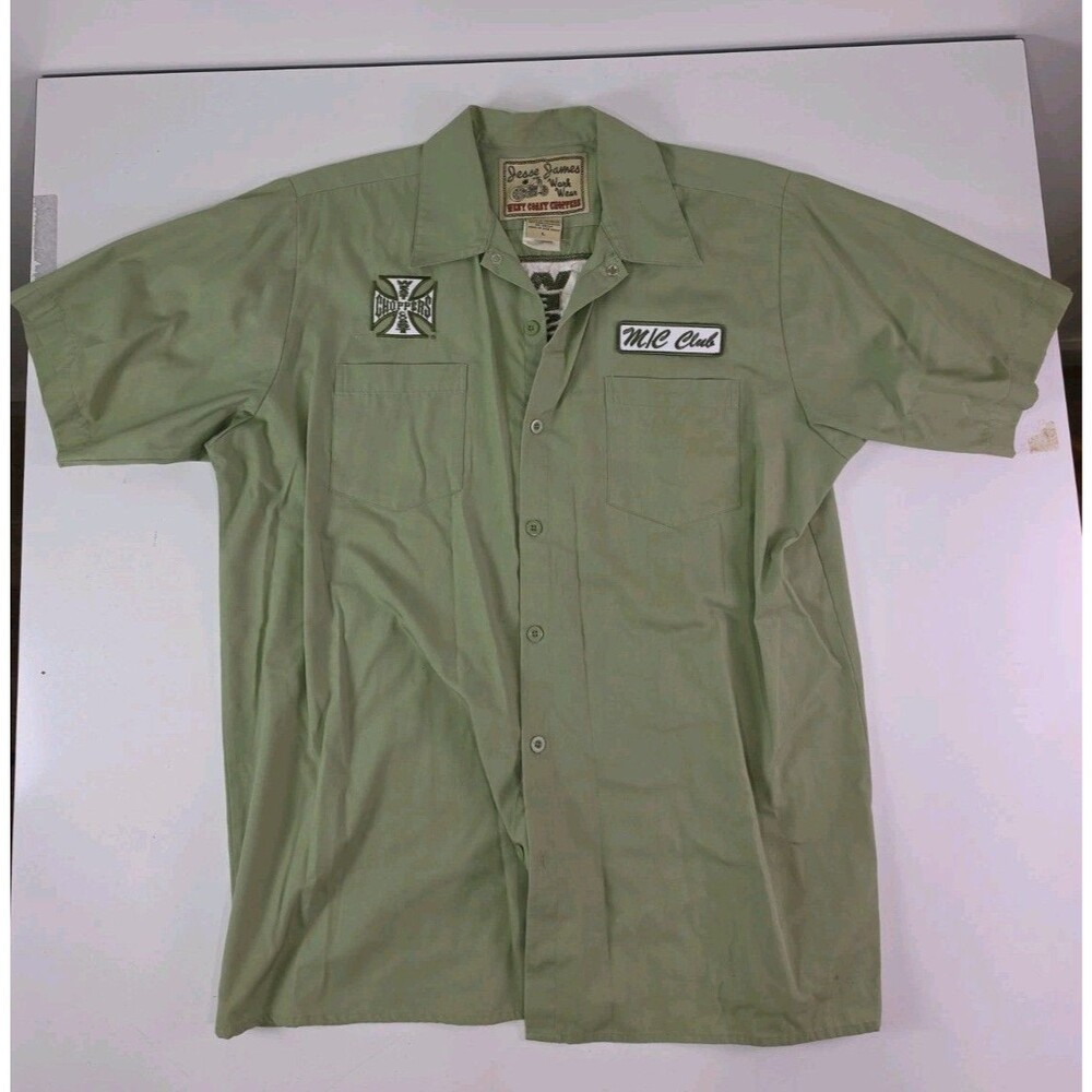 Vintage West Coast Choppers Shirt Jesse James Work Wear Large M/C Club Logo
